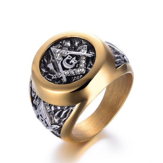 Gold Plated Stainless Steel with CZ Stones and Stainless Steel Inlay Ring for  Men - Innovato Store