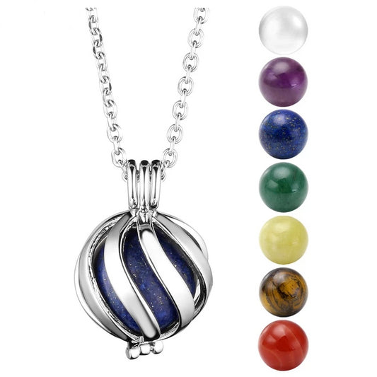 Chakra Bead and Lava Stone Essential Oil Diffuser Pendant Necklace