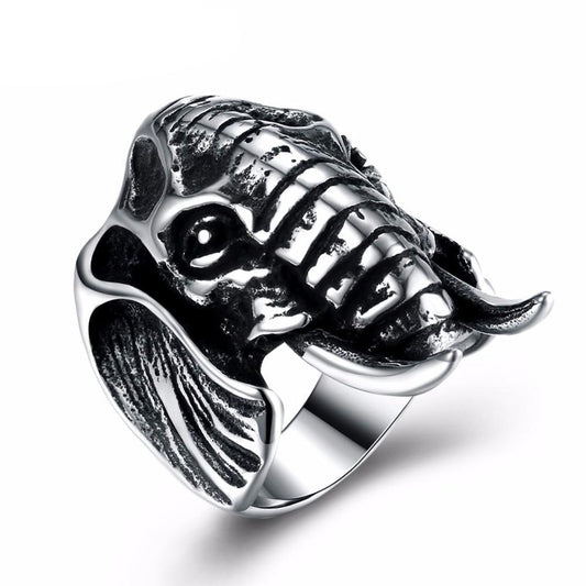 Elephant Head Silver Tone Titanium Steel Gothic Biker Ring - Innovato Store