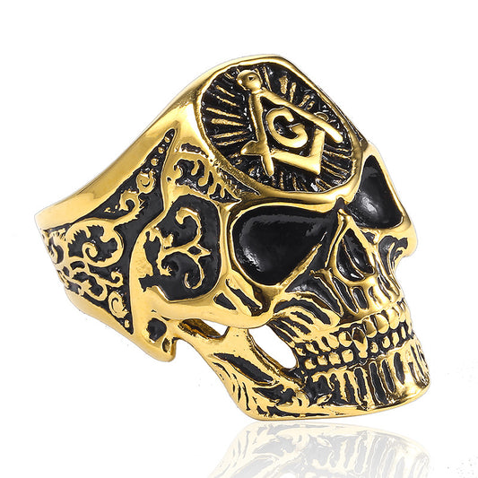 Silver Coated Stainless Steel Skull Head Masonic Ring