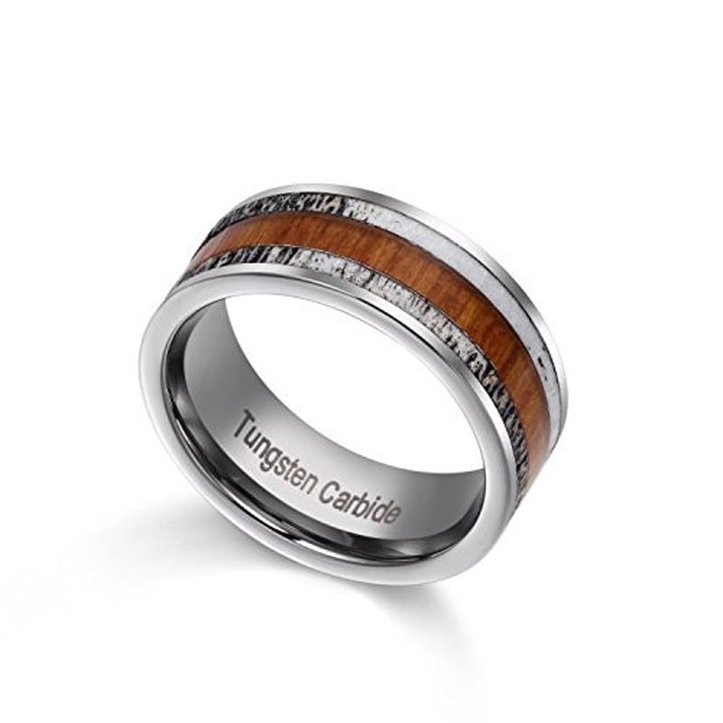 8mm Tungsten Carbide Wedding Ring for Men with Natural Wood and