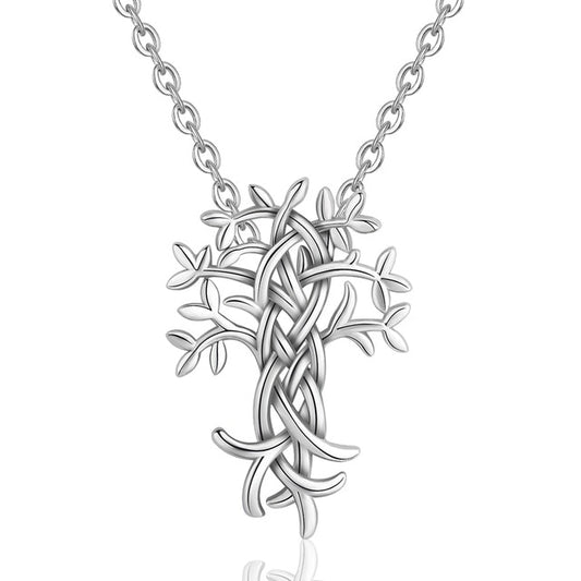 925 Sterling Silver Tree Of Life with Celtic Knot Cross Necklace