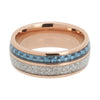 Unisex Rose Gold-Coated, Blue Carbon Fiber and Meteorite Inlay Wedding Band
