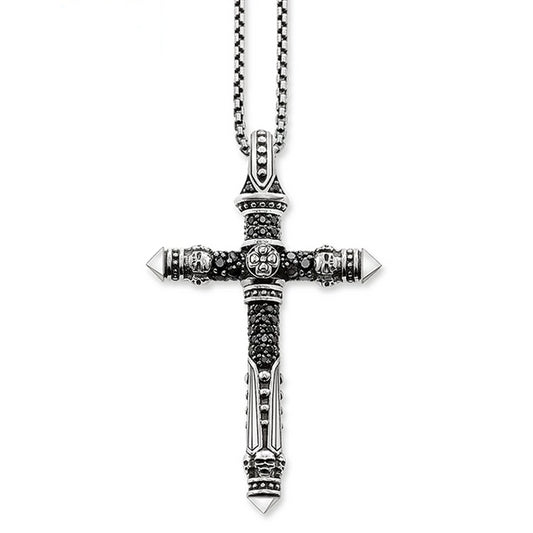 925 Sterling Silver Punk Cross Pendant Necklace