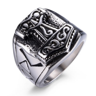 20mm Silver and Black Toned Hammer of Thor Men’s Ring - Innovato Store