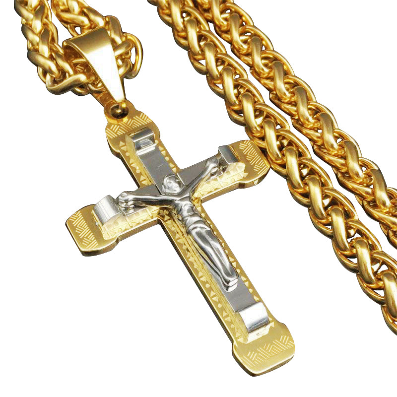 Stainless steel men's on sale crucifix cross necklace