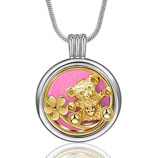Two Tone Teddy Bear Aromatherapy Locket Pendant Necklace