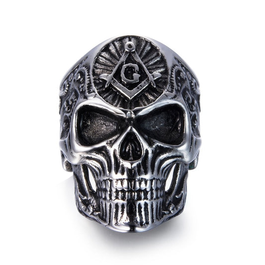Silver & Gold Plated Stainless Steel Masonic Skull Ring