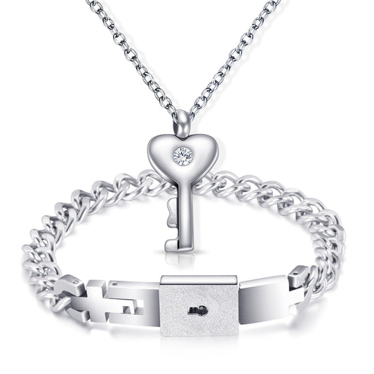 Love Key Necklace and Lock Bracelet Couple Jewelry Set