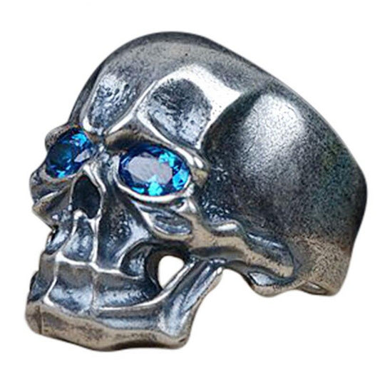 925 Sterling Silver Ring with Blue Zircon on a Skull Men’s Jewelry