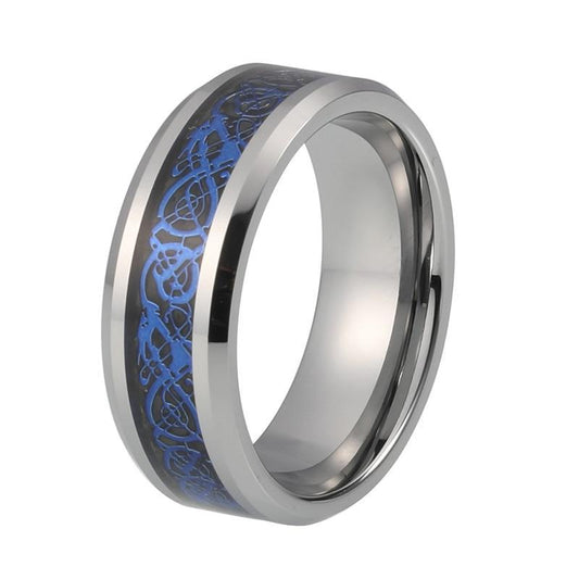 Blue Dragon Celtic over Carbon Fiber Silver-Tungsten Carbide Wedding Band - Innovato Store