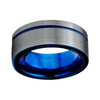 10mm Unisex Blue Plated Tungsten Carbide Wedding Band with Offset Line Silver Coated Brushed Edges - Innovato Store