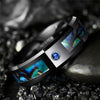 Natural Abalone Shell Tungsten Steel with Electroplated Black Cubic Zirconia Ring - Innovato Store