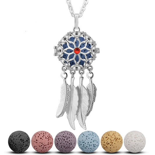 Dreamcatcher with Feather Tassels Aromatherapy Locket Pendant Necklace