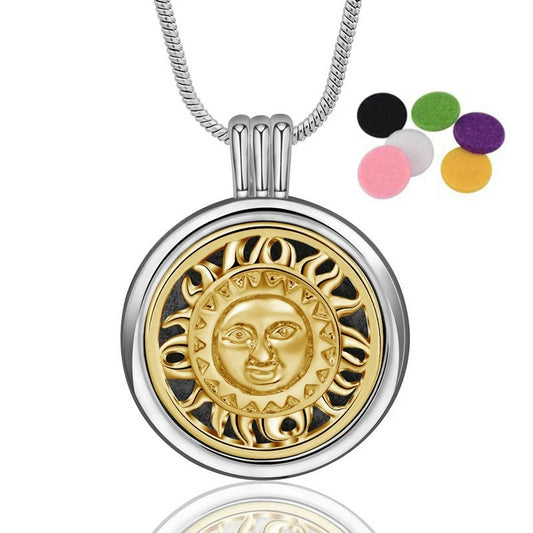 Two Tone Sun Aromatherapy Pendant Necklace