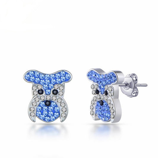 Blue Schnauzer Dog Pave Crystal Stud Earrings Women’s Jewelry