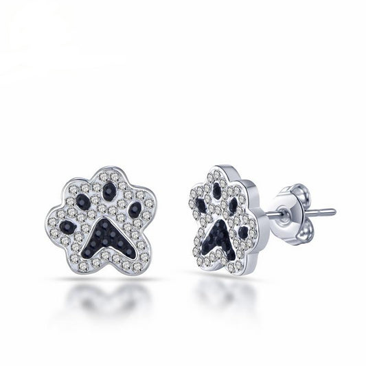 Black & Silver Dog Paw Stud Earrings Women’s Jewelry