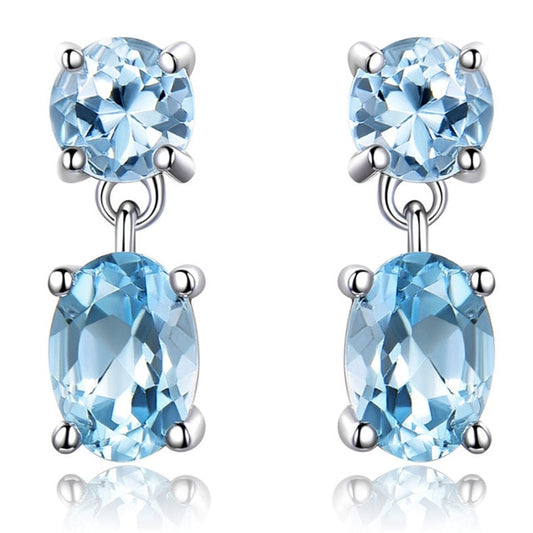 Sky Blue Topaz Oval Faceted 925 Sterling Silver Drop Earrings