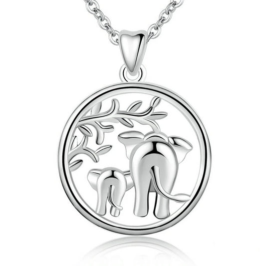925 Sterling Silver Mother and Child Elephant Pendant Necklace