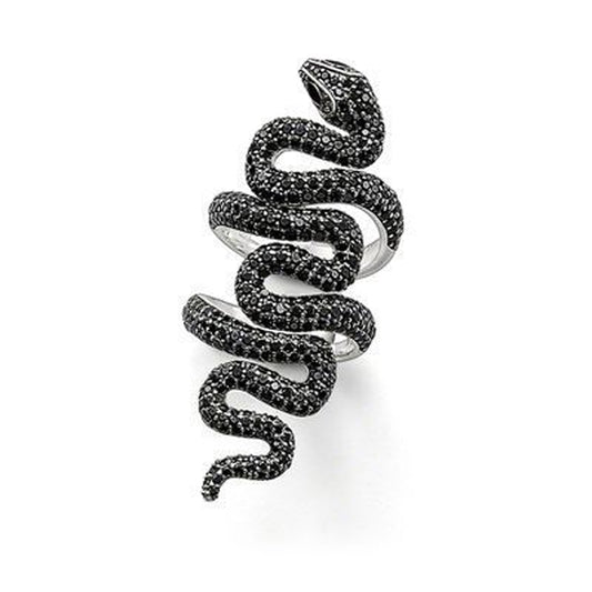 Silver Plated Snake with Black Cubic Zirconia Ring Jewelry