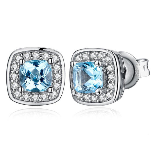 0.8ct Cushion Cut Blue Topaz Stud Earrings 925 Sterling Silver - Innovato Store