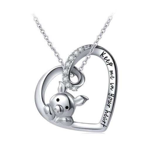 925 Sterling Silver Cute Zodiac Pig Pendant Necklace Women’s Jewelry