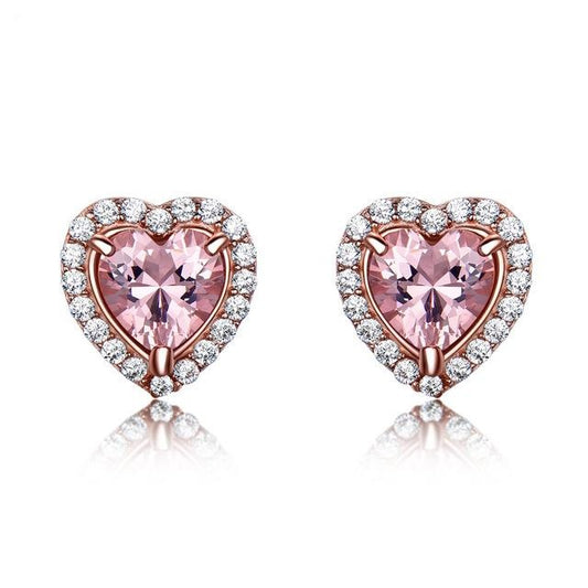 Morganite and Heart Cubic Zirconia 925 Sterling Silver Stud Earrings