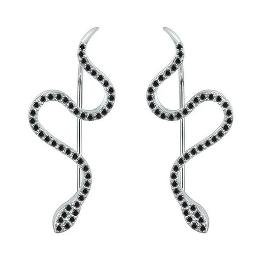 925 Sterling Silver Snake with Inlaid Cubic Zirconia Stud Earrings