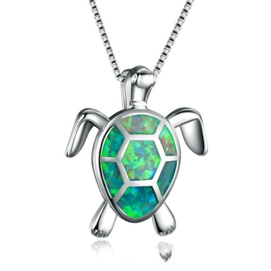 Turtle Shape White Opal Silver Pendant Necklace Women’s Jewelry