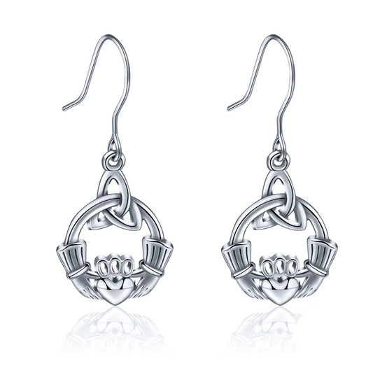 925 Sterling Silver Earring Celtics Knot Claddagh Design Drop Earring