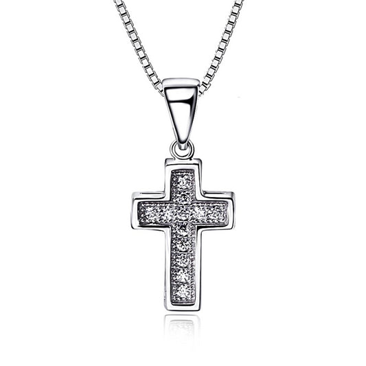 925 Sterling Silver Cross Cubic Zirconia Pave Pendant Necklace