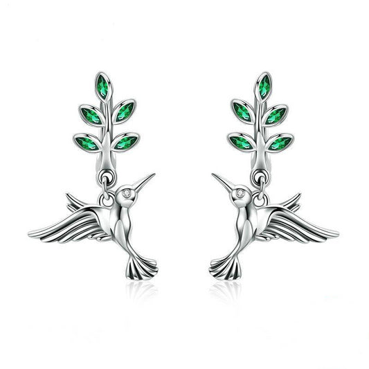 925 Sterling Silver Hummingbirds Birds Stud Earrings