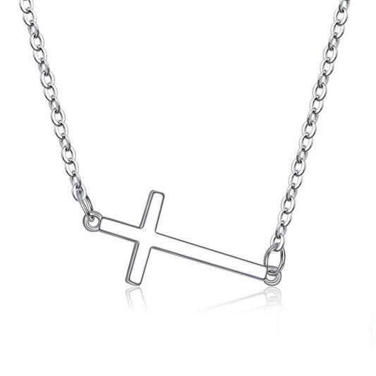 925 Sterling Silver Horizontal Sideways Crucifixion Cross Necklace