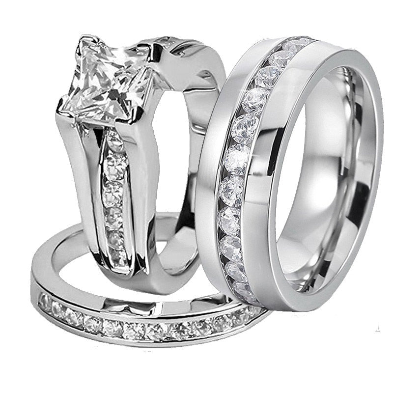 Zirconia Array Tungsten Carbide Band and Zirconia Titanium Steel Weddi