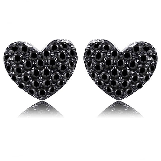 Natural Black Spinel Love Heart Stud Earrings 925 Sterling Silver