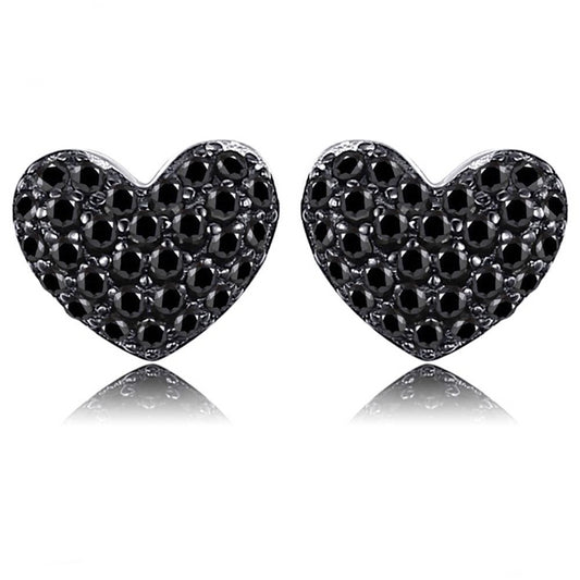 Natural Black Spinel Love Heart Stud Earrings 925 Sterling Silver