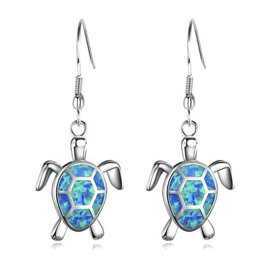 Lovely Opal Turtle Drop Stud Earrings 925 Sterling Silver Women’s Jewelry