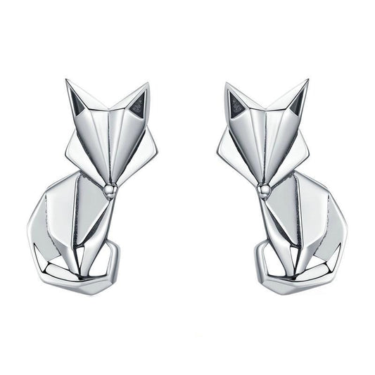 925 Sterling Silver Folding Fox Animal Stud Earrings for Women - Innovato Store