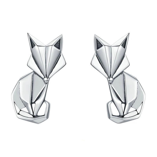 925 Sterling Silver Folding Fox Animal Stud Earrings for Women - Innovato Store