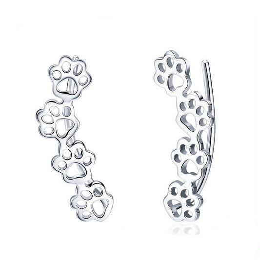 925 Sterling Silver Dog’s Paw Trail Stud Earrings Women’s Jewelry
