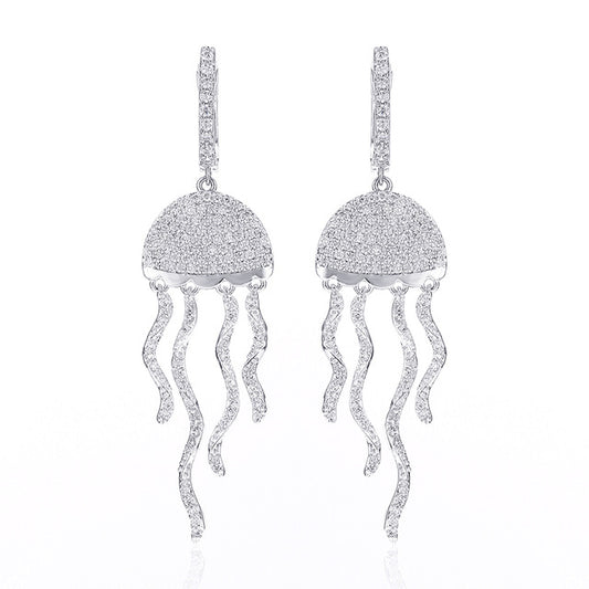 Gold and Silver Jellyfish with Cubic Zirconia Stud Earrings Women’s Jewelry