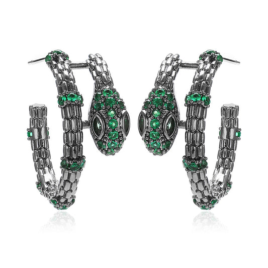 Silver Snake with Cubic Zirconia Stud Earring