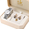 Luxury Quartz Watch, Crystal Necklace & Earrings Jewelry Set