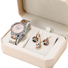 Luxury Quartz Watch, Crystal Necklace & Earrings Jewelry Set