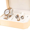 Luxury Quartz Watch, Crystal Necklace & Earrings Jewelry Set