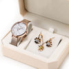 Luxury Quartz Watch, Crystal Necklace & Earrings Jewelry Set