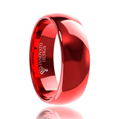 8mm Red Domed Tungsten Carbide Wedding Band