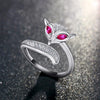 Adjustable Fox Ring with Two Pink Gems Silver Plated