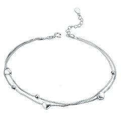 925 Sterling Silver Heart Anklet Bracelet For Women