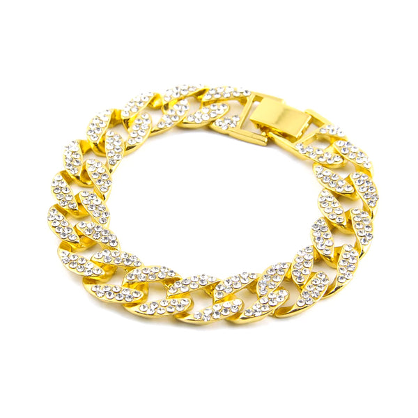 Gold & Silver Plated Hip Hop Miami Cuban Bracelet with CZ Stones